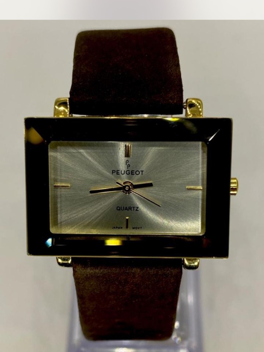 *** Peugeot ^^^ Luxury Women’s Rectangular Gold-Tone Watch / Tan Strap *^*